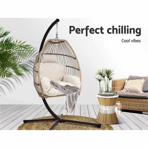 Gardeon Outdoor Furniture Egg Hanging Swing Chair Stand Wicker Rattan